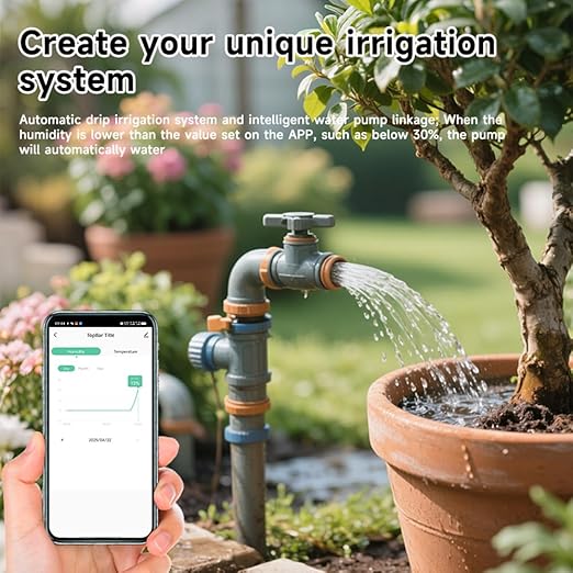 Smart Soil Tester Sensor,2.4G WiFi Humidity Meter and Temperature Tracker for Indoor Plants and Gardening, Real-time Notifications and app Control by Tuya/Smart Life,No Hub Required
