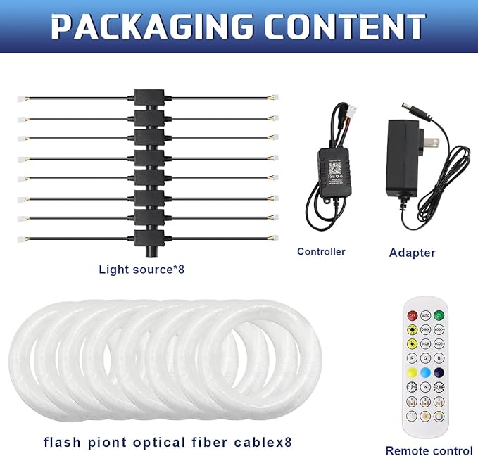 AZIMOM 1520pcs Fiber Optic Hanging Light for Garden Tree Decor Exhibition Indoor Shop Bar Ceiling, 0.03in 8.2ft Flash Point Side Glow Fiber Cable 8Pack Light Source Remote App Control Color Change