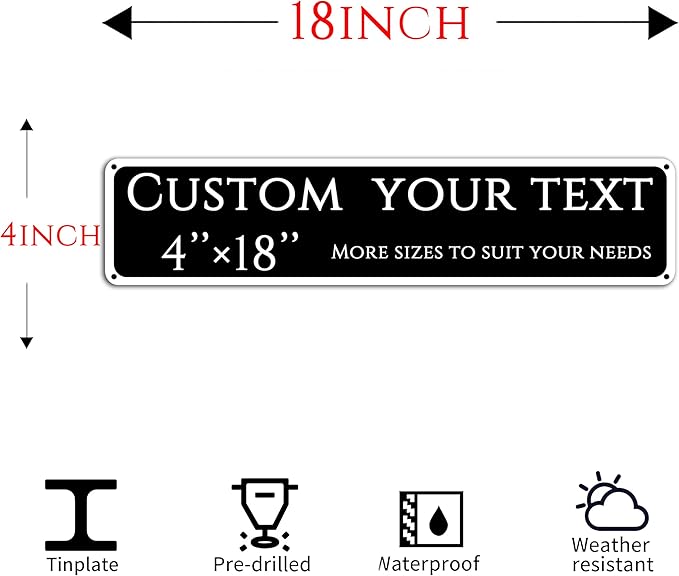 Custom Sign, Custom Indoor/Outdoor Decorative Sign,Aluminum Weatherproof Metal Sign Multiple Sizes, Ccustomized outdoor signs, Business, Workplace, office, Home, Delivery Signs(4 * 18 Inch)