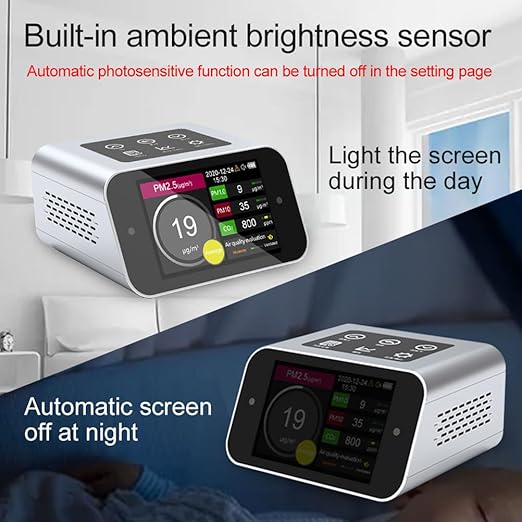 A17 Air Quality Monitor Indoor CO2 Dust Meter 6 Channels Laser Particle Counter 0.3µm 0.5µm 1.0µm 2.5µm 5µm 10µm NDIR Carbon Dioxide Sensor AQI with Data Record