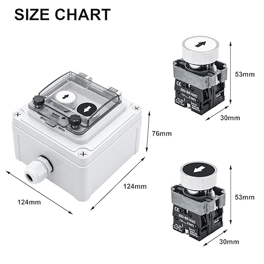 IP67 Button Switch Outdoor Waterproof Box 2 Push Button White Up Black Down Button with Protective Cover Anti-misoperation Switch(AC/DC 6A-110V/3A-240V/2.5A-380V)