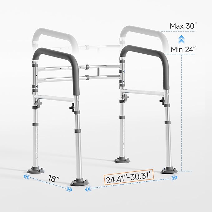 Toilet Safety Rails,Height-Adjustable Toilet Frame Width-Adjustable Toilet Handles Foldable Toilet Rail Provides Support for Seniors , Pregnant ,Disabled (Gray)