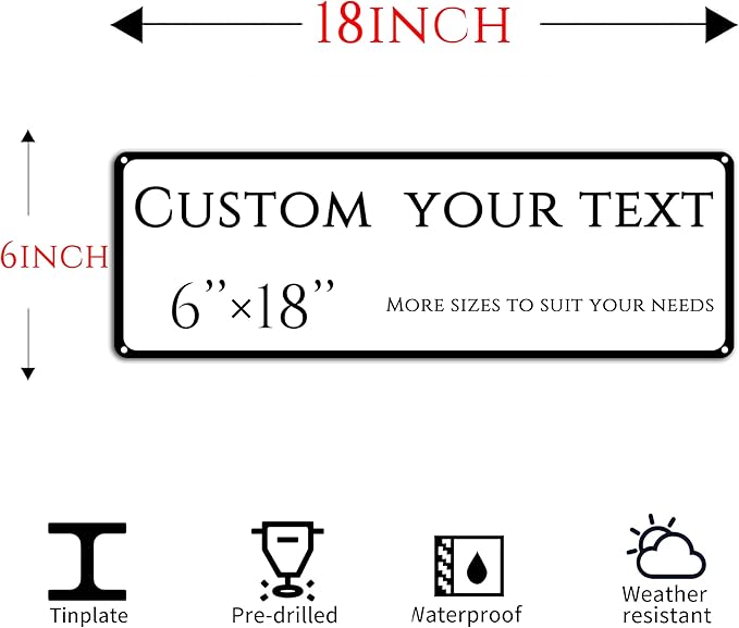 Custom Sign, street signs customized,Aluminum Weatherproof Metal Sign Multiple Sizes, Customize for Office, Business, Workplace, office, Home, Delivery Signs(6 * 18 Inch)