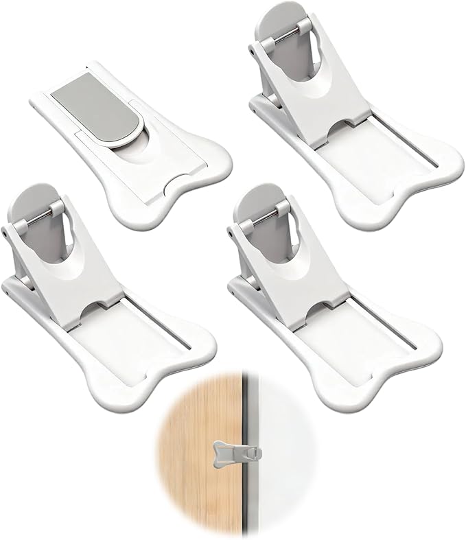 4-Pack Sliding Closet Door Lock, Child Safety Locks for Sliding Glass Doors Window Closets and Cabinets, No-Tool Installation Baby Proof Accessories for Kids Safety White