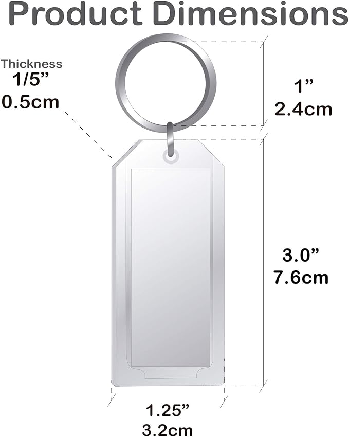 Premium Key Tag 3” Slip-Slot Plastic Heavy Duty (Clear Crystal Color) (36 Pack) (Label and Ring included) (Made in USA)