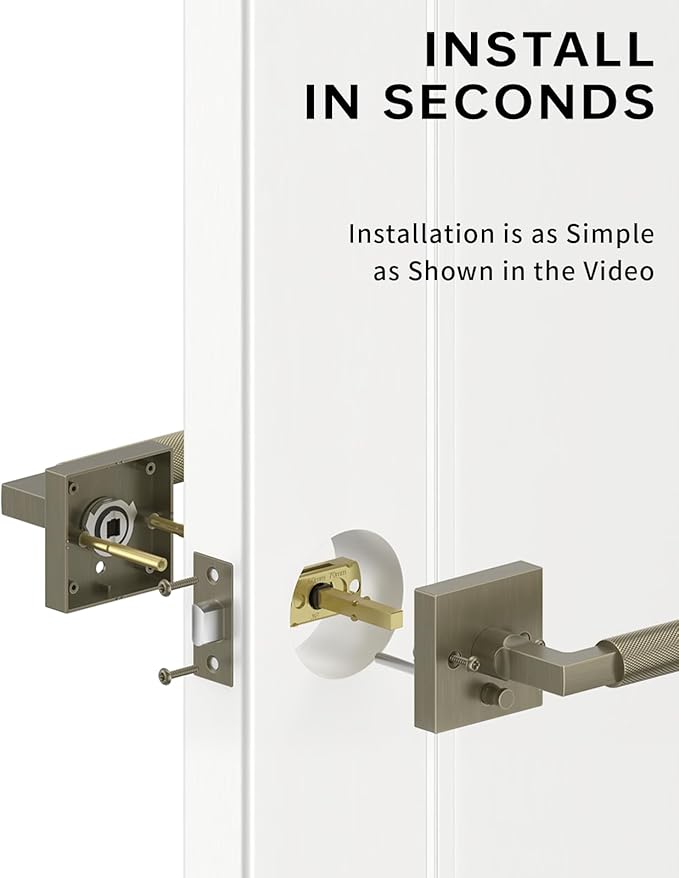 Asidrama 1 Pack Brushed Antique Brass Privacy Door Handles, Door Lever with Door Knobs Indoor for Bedroom or Bathroom, Heavy Duty Door Handles Interior with Locks for Left Right Sided Doors