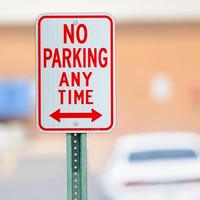 T&R (2 Pack) Large No Parking Anytime Signs, 18" x 12" Engineer Grade Reflective Sheeting, Rust Free Aluminum, Weather Resistant, Waterproof, Fade Resistant, 2 Pre-drilled Holes