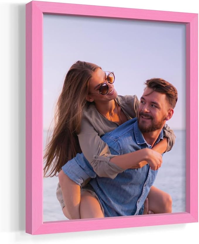 Renditions Gallery Set of 12, 8X10 Custom Photo Prints with Real Wood Picture Frames. Create Personalized Photos with Peel & Stick Photo Frames. Pink Frame