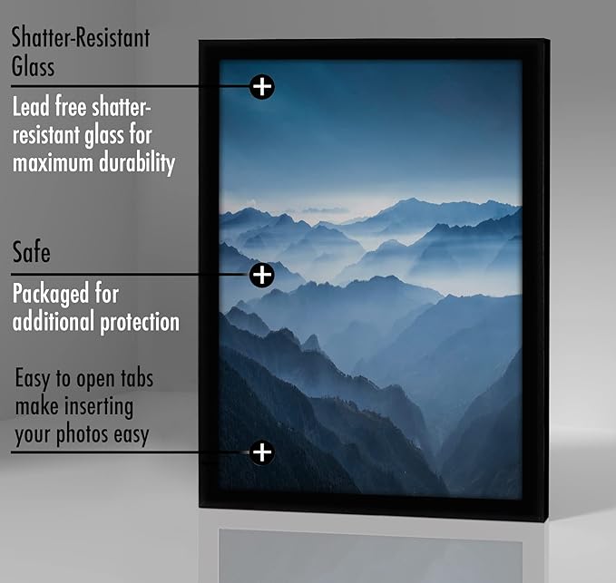 Americanflat 12x16 Picture Frame with Shatter-Resistant Glass - Signature Collection - Gallery-Style Frames Made of Engineered Wood - Photo Frame for Wall Display - Black