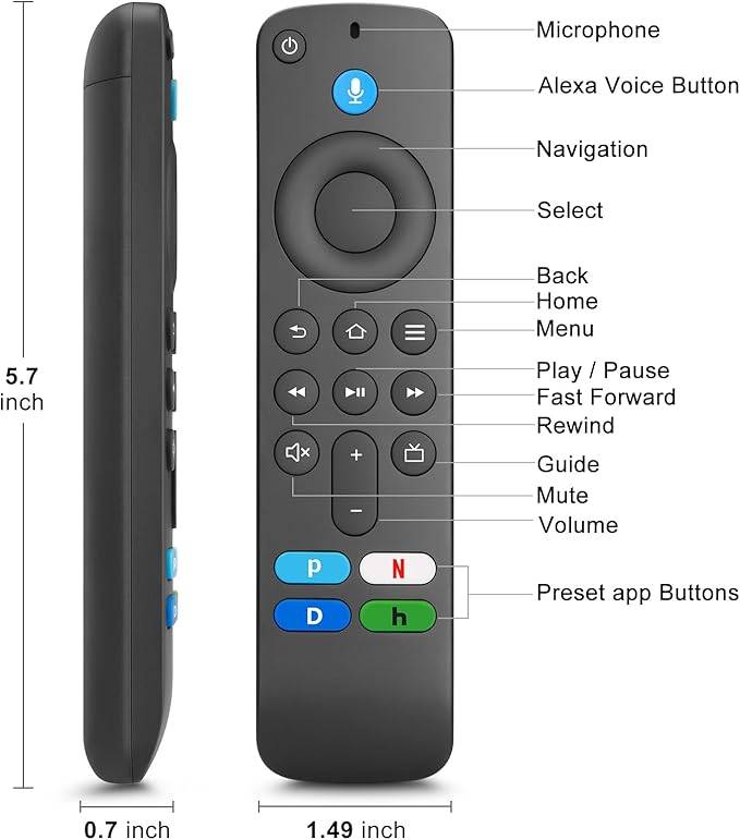 Voice Replacement Remote Control Compatible with Fire TV Stick,TV Cube and Amazon Fire Smart TVs
