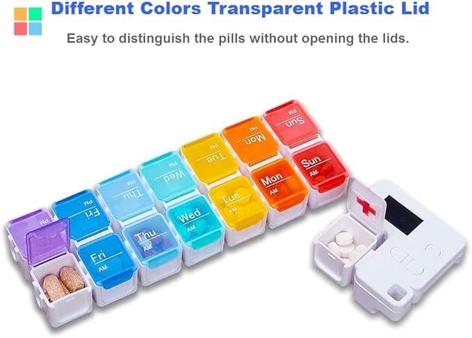 7 Day Medicine Pill Organizer, 4 Reminder Alarms, Loud Sound, 14 Large Compartments, Large Screen, Moisture-Proof, Travel Weekly/Daily Pill Box/Organizer/Case/Container/Dispenser, AM/PM 2 Times a Day
