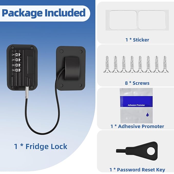 Refrigerator Lock, Heavy Duty Fridge Locks for Kids, Freezer Lock with Combination for Refrigerator Drawer Cabinet Safety, Easy to Install No Keys Needed Black
