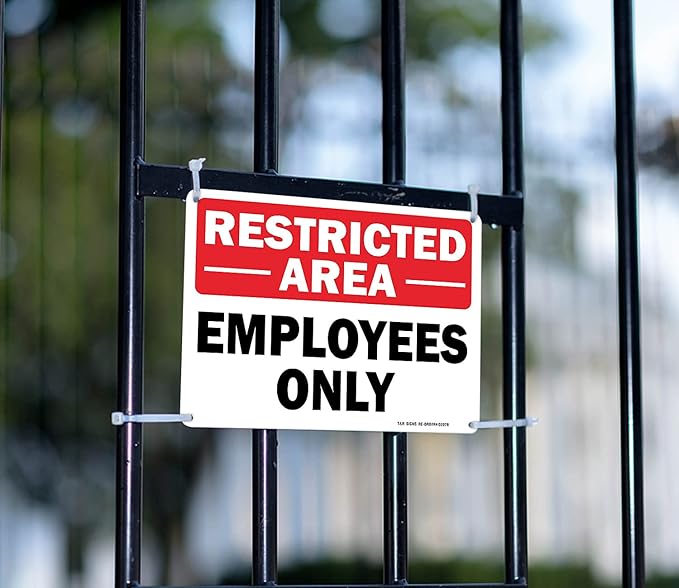 Restricted Area Sign Employees Only Sign - 2 Pack - 10 x 7 Inches Rust Free .040 Aluminum - UV Protected, Waterproof, Weatherproof and Fade Resistant - 4 Pre-drilled Holes