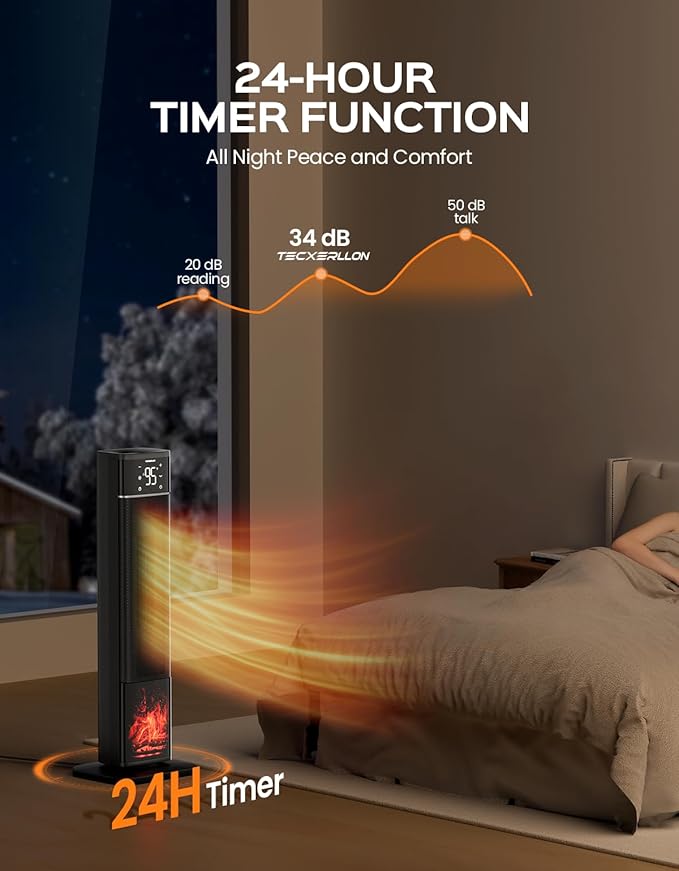 32.3" Portable Space Heaters for Indoor Use Large Room, 1500W Tower Electric Space Heater with 3D Flame, PTC Ceramic Space Heaters with Remote