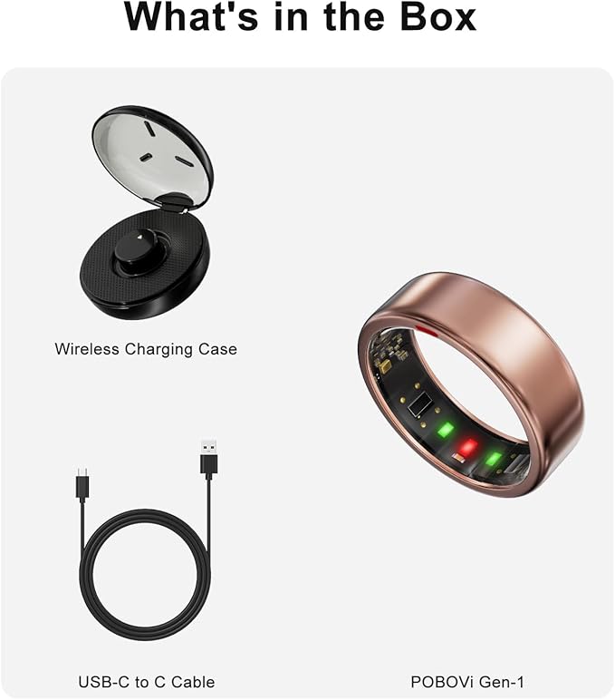 Smart Ring for Women Men- Sleep/Fitness/Stress/Heart Rate Tracker- Menstrual Records - 7 Days Battery Life - Wireless Charging - No APP Subscription - iOS & Android Compatible (Rosegold, 8)