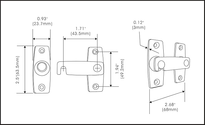 QCAA 2.5" x 2.65", Large, Heavy Forged Solid Brass Door Latch, 180 Degrees Flat Surface Mounting Door Latch Buckle for Doors & Windows, Matte Black, 1 Pack, Made in Taiwan