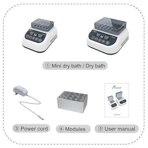 JOANLAB Mini Lab Dry Bath Incubator Digital Laboratory Thermostatic Heater with 1.5ml x 15 Heating Block Programmable Timing Control (Single Heating Function)