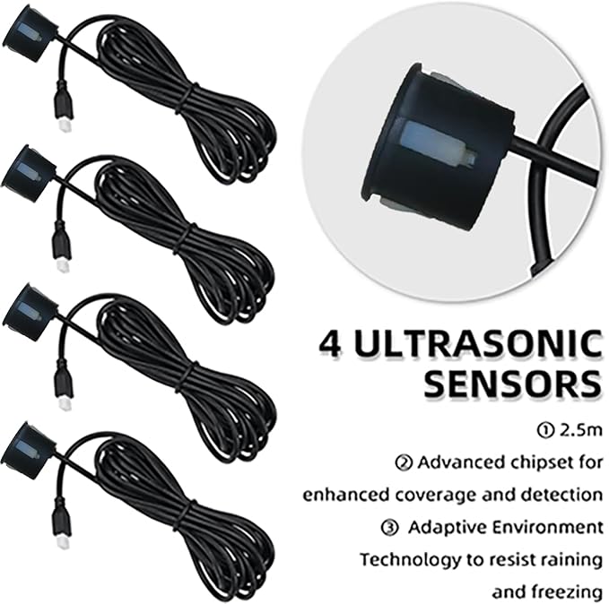 New Feature Rear Parking Sensor with Selectable Distance in Feet, Bidirectional Display Options, and Customizable Numeric Orientation and There are 18 Color Probes to Choose from(Matte Black)
