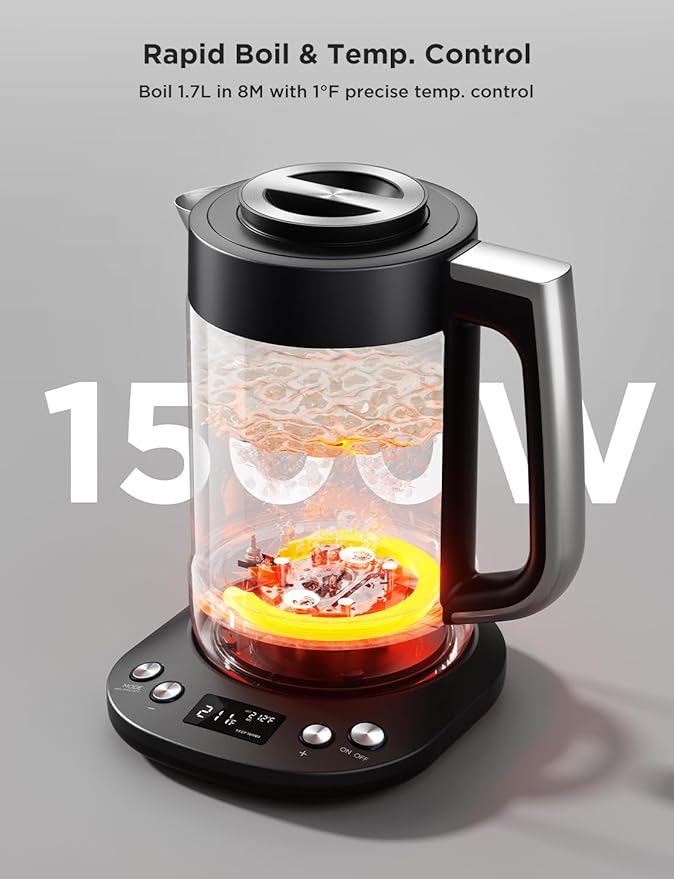 GoveeLife Smart Electric Kettle with Tea Infuser for Loose Leaf, 1.7 L Electric Tea Kettle with Brewing Program, Variable Temperature Control, 2 H Keep Warm & Auto Shut-Off, BPA Free. Black