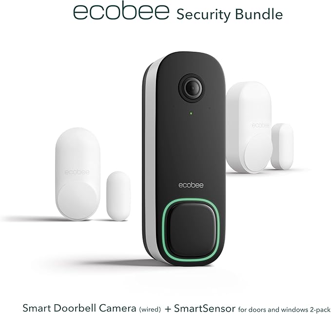 ecobee Security Bundle Pack Smart Doorbell Camera (Wired) + SmartSensor for Doors and Windows (2-Pack)
