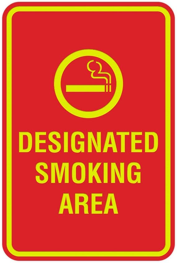 Signs ByLITA Portrait Round Designated Smoking Area Sign with Adhesive Tape, Mounts On Any Surface, Weather Resistant, Indoor/Outdoor Use (Red/Yellow) - Large