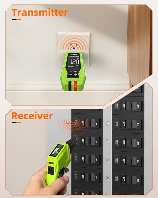 Tadeto Circuit Breaker Finder Tool with Outlet Tester, Quickly GFCI, Voltage, Electric Tester with Dual LCD Display, Light Socket and 3-2 Prong Grounding Adapter, Alligator Clip Adapter