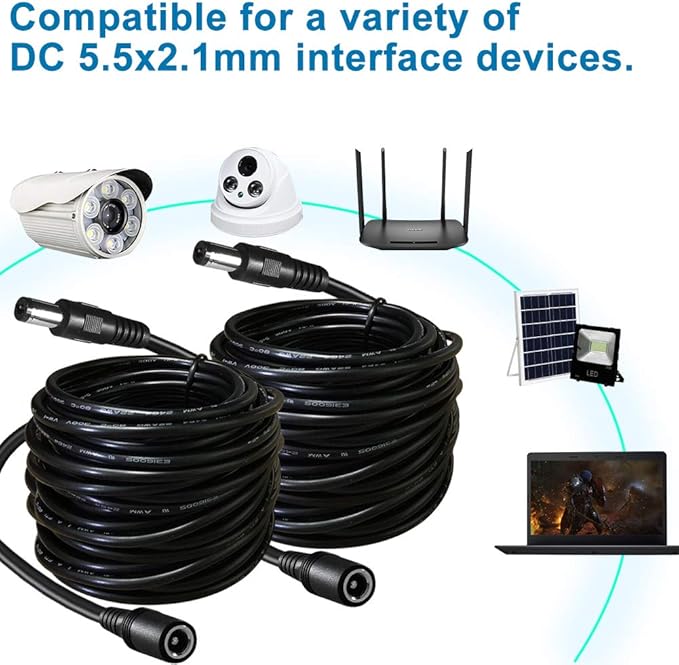 SIOCEN 2-Pack 20FT DC Power Extension Cord 5.5mm x 2.1mm,12v DC Power Supply Adapter for CCTV Security IP Camera Surveillance Indoor Dvr Standalone LED Strip,Car,12 Volt Male to Female Plug Cable