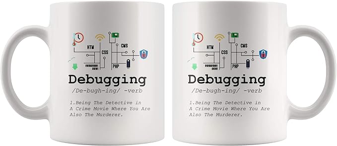 Panvola Debugging Definition Mug Funny Gift Computer Programmer Programming Coding Code IT Tech Support Coffee Ceramic Cup 11 oz (White)