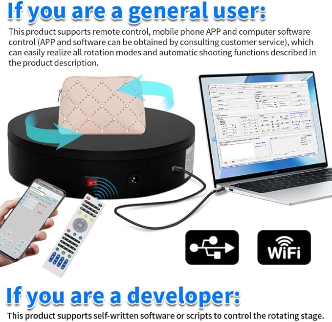 Programmable Motorized Electric Turntable Command-Controlled Rotating Platform Photography Turntable Secondary Development Motorized Electric Lazy Susan for 3D Scaner or Display with USB/Wi-Fi