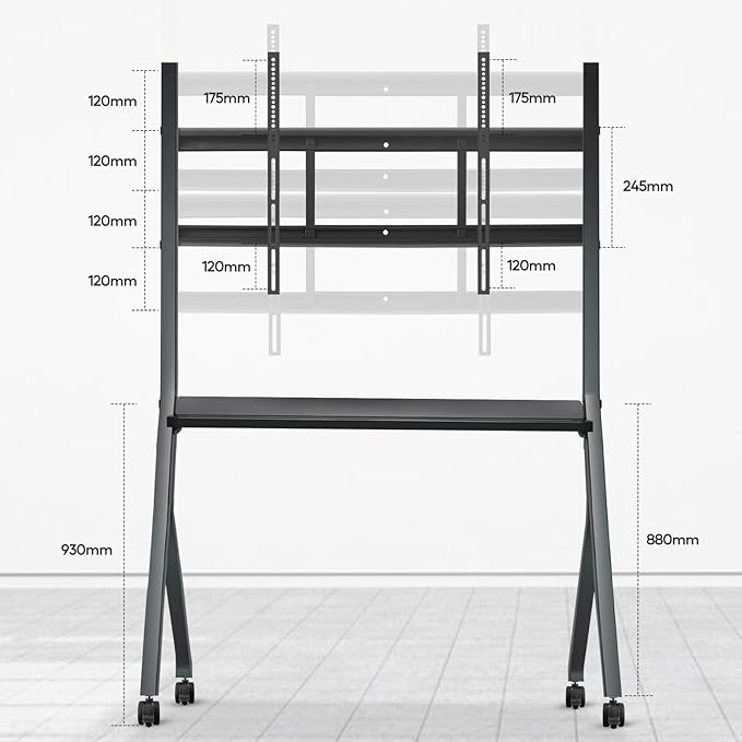 Smart Board Stand for 55-75 Inch Electronic Whiteboard Screens, Lockable Wheels, Portable Design for Classroom, Home, Office