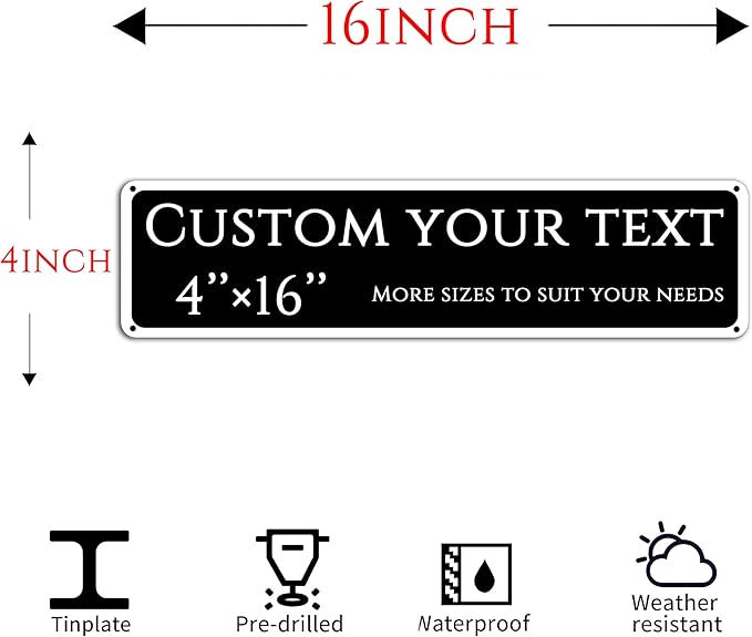 Custom Sign,street signs customized,Aluminum Weatherproof Metal Sign Multiple Sizes,Reflective, Customize for school, Business, Workplace, office, Home, Delivery Signs(4 * 16 Inch)