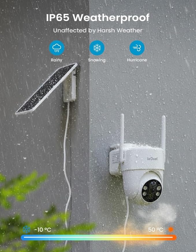 ieGeek 2 Pack S5 Solar Security Camera Wireless Outdoor – 2K 3MP WiFi Camera with Removable Solar Panel, 360° Pan Tilt, Color Night Vision, AI Detection, 2-Way Audio, IP65 for Home Security