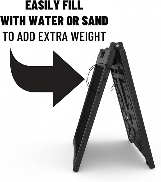 Deluxe A-Frame Sidewalk Sign, White, Double-Sided Display Board with Water-Fillable Base, 24x36 Inch Poster Size, Weather-Resistant PE Plastic (Black)