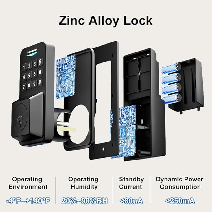 Keyless Entry Door Lock with 2 Door Knobs & Electronic Backlit Keypad, App Control Deadbolt Lock Support One-Touch Locking & Auto Locking,Easy Install, Anti-Peeping Code (01-Black)