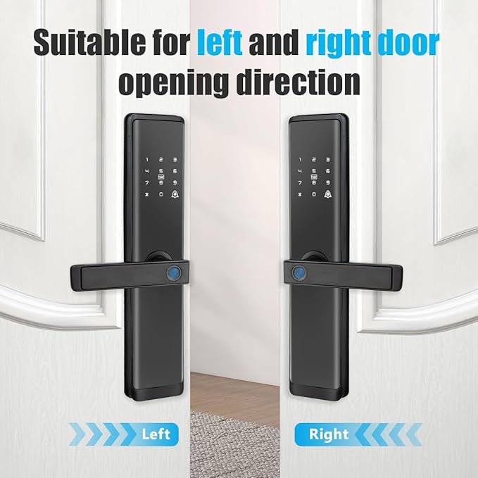 Fingerprint Door Lock with Handle - Tuya App Control & Mechanical Key Backup - 5-in-1 Keyless Entry Smart Lock - Fits 1.38-4.72inch Doors, Auto Lock & USB Emergency Power for Home, Office