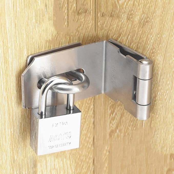 JQK Door Hasp Latch 90 Degree, Stainless Steel Safety Angle Locking Latch for Push/Sliding/Barn Door, 1.5mm Thickness Satin Nickel, 4 Inch