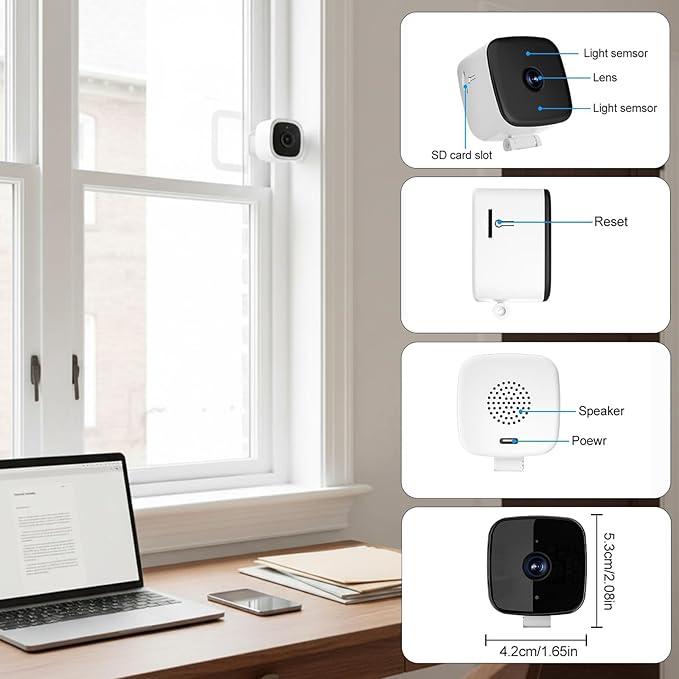 Saker Smart 2K Window Security Camera,2K Dome Security Camera for Indoor Use, 3MP Ultra-Clear Picture with Enhanced Color Night Vision, Wireless Stick-On Installation (with 32GB TF Card)