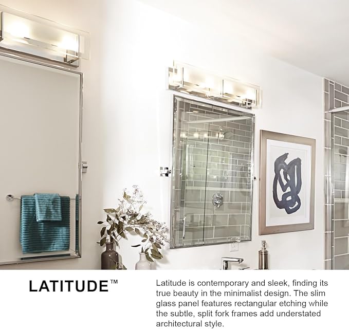 Hinkley Latitude Extra Large Six Light Bath Vanity - Modern, Inside Etched Clear Glass Panel, Bulbs Included - Chrome Finish