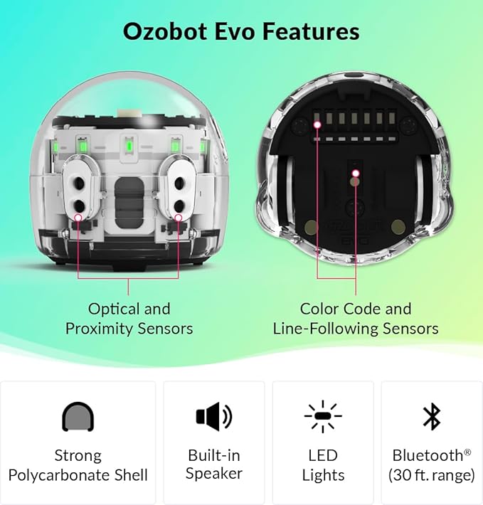 Ozobot Evo Classroom Kit (18 Bots): Professional STEM Education Set for Grades K-12, Includes 18 Robots, Charging Cradle, Color Code Markers, and Access to 700+ Lesson Plans for Teachers and Schools