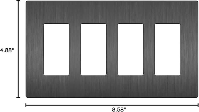 LIDER Brushed Finish Decorator Switch Cover, Screwless Wall Plate, Mid-Size 4-Gang 4.88" x 8.58", Unbreakable Polycarbonate Thermoplastic, UL Listed, LSWP-34M-BSG, Brushed Space Gray