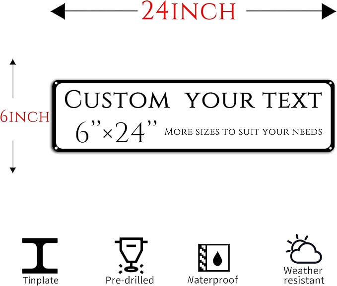 Custom Sign, custom street sign,Aluminum Weatherproof Metal Sign Multiple Sizes, Reflective double-sided, Business, Workplace, office, Home, Delivery Signs(6 * 24 Inch)