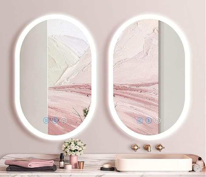 24 x 16 Inch LED Oval Bathroom Mirror with Lights Antifog 3 Color Adjustable Backlit Oval Lighted Vanity Mirror for Bathroom Wall Horizontal Vertical Mounted Frameless Backlit Ovals Mirrors