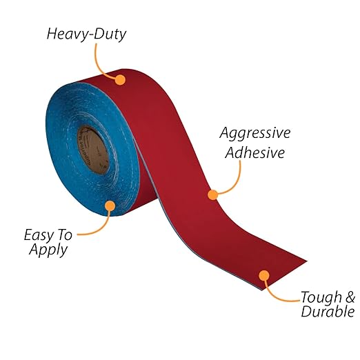 SmartSign Red 4 inch x 100 feet Floor Marking Tape, 32 mil Vinyl Floor Tape, Superior Mark Industrial Use Safety Tape with Beveled Edges, Strong Adhesive, for Gym/Warehouse/Courts