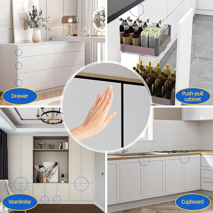 Push to Open Latches Jiayi Magnetic Push Open Catch Touch Latches for Cabinet Kitchen Drawer Closer Touch Release Open for RV Cupboard Door Damper, Large Push to Open Wardrobe Closure ((Black, 8 Pack)