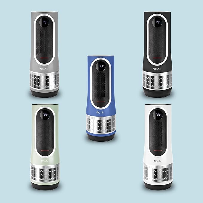 LivePure 3-in-1 LP520 Clean Heat Air Purifier & Electric Heater – 2 Heat Modes and Air Filtration – for Indoor Use in Bedrooms, Home Office & Apartments, Blue