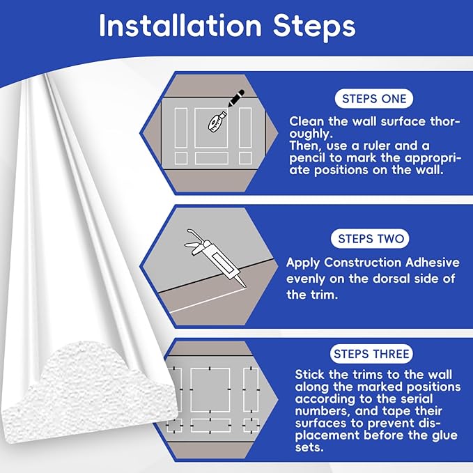 COUKIU 3 Sets Pre-Cut Wall Molding kit,Ready to Assemble Accent Molding Wainscoting Panels for Interior Walls Home Decor(3 Frames,Style1)