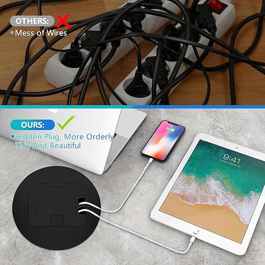 KYHSHJ Standard Outlets Recessed Circular Floor Socket Kit with 2 * 20A Receptacle,4.8A*2 USB-A Ports ,Corrosive Resistant Hardware,Black
