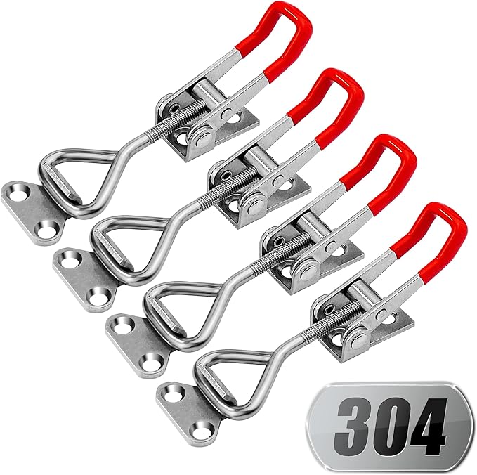 4 Pack Toggle Latch Clamp 4001 Adjustable 304 Stainless Steel Toggle Hasp Latches for Smoker Lid Jig Freezer Door Cooler Box Case Trunk Draw Chest, Quick Release 330Lbs Holding Capacity
