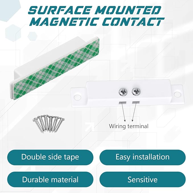 10 Sets NC Wired Surface Mounted Alarm Magnetic Door Contact Sensor Door Window Reed Switch Sensor with Double Side Tape for Security