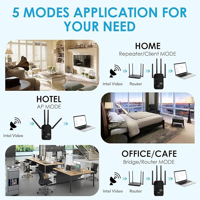 300Mbps WiFi Extender Signal Booster,WiFi Extender Dual Band for Home,New Gen 6X Faster Internet Booster Extender, WiFi Repeater Coverage up to 10K sq.ft and 65 Devices (Black)